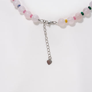 Macaron Pastel Rose Quartz Beaded Choker Necklace – Minimalist Chinese Style Gemstone Necklace for Women