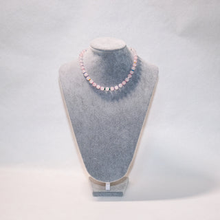 Macaron Pastel Rose Quartz Beaded Choker Necklace – Minimalist Chinese Style Gemstone Necklace for Women