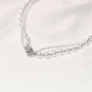 Double Layer Pearl Necklace Magnetic Clasp High Luster Round Pearls Elegant Choker Jewelry