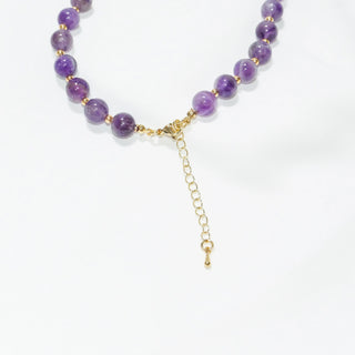 Amethyst Beaded Necklace 6mm Purple Gemstone Choker Gold Spacer Adjustable Chain Elegant Jewelry Gift for Women