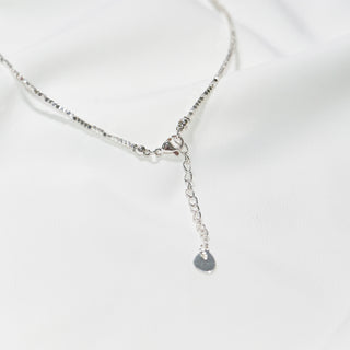 Minimalist Silver Beaded Necklace with Natural Crystal & Pearl Drop Pendant