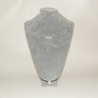Minimalist Silver Beaded Necklace with Natural Crystal & Pearl Drop Pendant