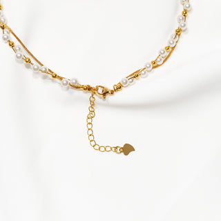 Elegant Gold Pearl Double Layer Necklace Rose Charm