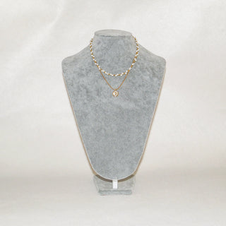 Elegant Gold Pearl Double Layer Necklace Rose Charm