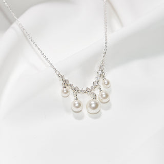 CZ Pearl Drop Necklace in Sterling Silver – White or Gray Pearl, Dainty Tassel Pendant Jewelry