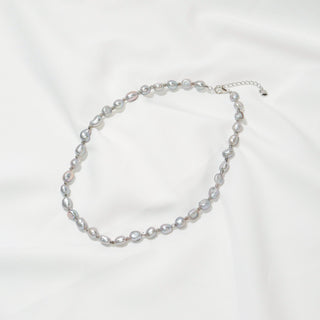 Grey Baroque Freshwater Pearl Necklace with Silver Spacers