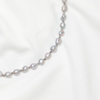 Grey Baroque Freshwater Pearl Necklace with Silver Spacers