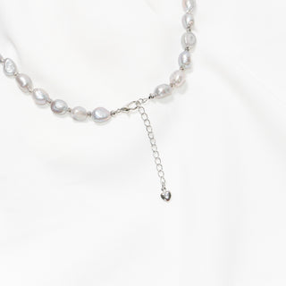 Grey Baroque Freshwater Pearl Necklace with Silver Spacers