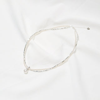 Double-Strand 925 Sterling Silver Bead & Faux Pearl Necklace