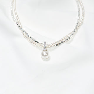 Double-Strand 925 Sterling Silver Bead & Faux Pearl Necklace