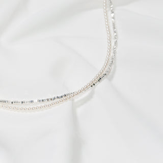 Double-Strand 925 Sterling Silver Bead & Faux Pearl Necklace