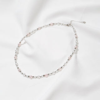Blush Stardust Pink & White Faux Pearl Choker Necklace