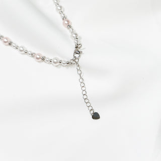 Blush Stardust Pink & White Faux Pearl Choker Necklace