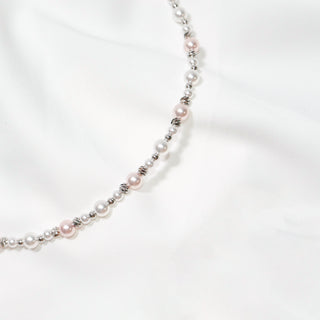 Blush Stardust Pink & White Faux Pearl Choker Necklace
