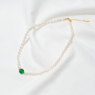 Moss Baroque Freshwater Pearl & Green Agate Necklace