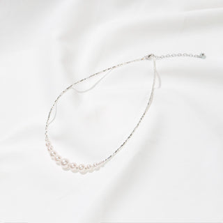 Graduated White Faux Pearl & Silver-Tone Bead Necklace