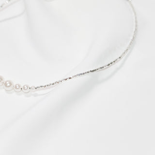 Graduated White Faux Pearl & Silver-Tone Bead Necklace