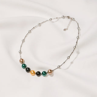Multicolour Pearl Bead Station Necklace – Silver-Tone Chain