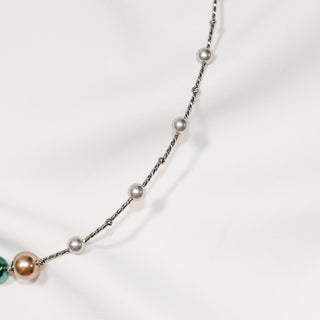 Multicolour Pearl Bead Station Necklace – Silver-Tone Chain