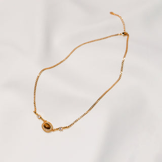 Gold-Plated Sterling Silver Tiger's Eye Halo Necklace with CZ