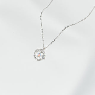 S999 Fine Silver Celestial Moon & Star Crystal Pendant Necklace