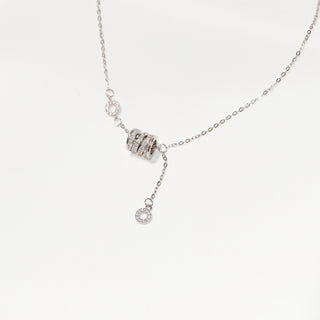 S999 Fine Silver Pavé CZ Adjustable Lariat Necklace
