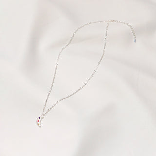 Rainbow CZ Crescent Moon Necklace in 925 Sterling Silver