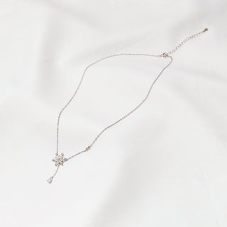 925 Sterling Silver Snowflake Lariat Necklace with Cubic Zirconia