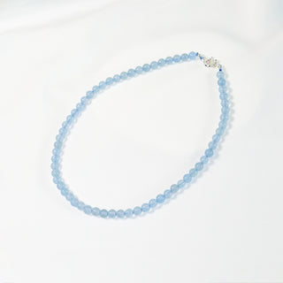 Pale Blue Natural Gemstone Beaded Necklace with S925 Silver Clasp