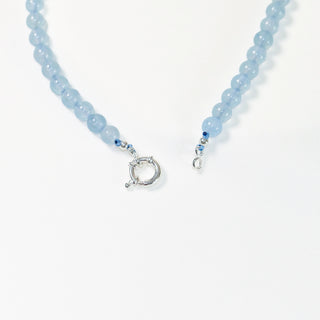 Pale Blue Natural Gemstone Beaded Necklace with S925 Silver Clasp