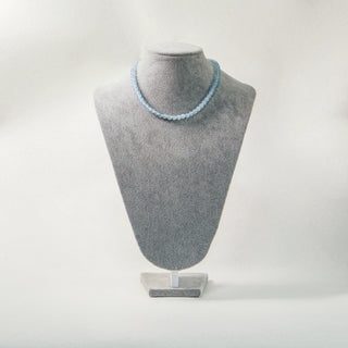 Pale Blue Natural Gemstone Beaded Necklace with S925 Silver Clasp