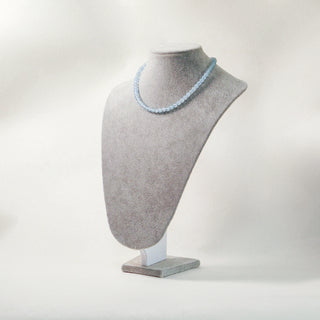 Pale Blue Natural Gemstone Beaded Necklace with S925 Silver Clasp