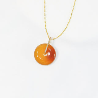 Natural Yellow Jade Pi Disc Necklace, Gold Tone Chain