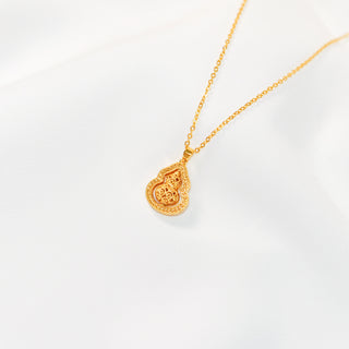 Gold-Tone Lucky Gourd Filigree Pendant Necklace