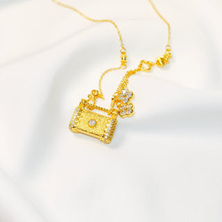 Gold-Tone Longevity Lock Necklace with Crystal Floral Charms