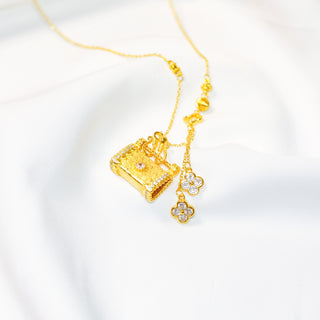 Gold-Tone Longevity Lock Necklace with Crystal Floral Charms