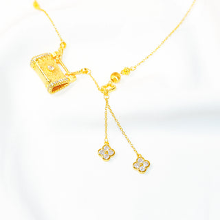 Gold-Tone Longevity Lock Necklace with Crystal Floral Charms