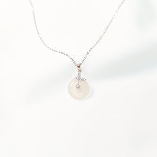 White Moonstone Donut Pendant Necklace in Sterling Silver
