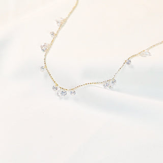Starlit Droplet 925 Sterling Silver CZ Station Necklace