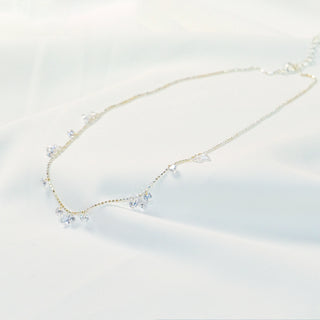 Starlit Droplet 925 Sterling Silver CZ Station Necklace