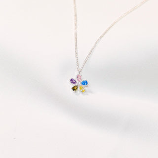 Rainbow Flower 925 Sterling Silver Cubic Zirconia Necklace