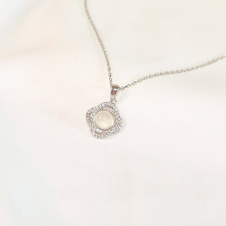 Natural Moonstone Intertwined Halo Sterling Silver Necklace