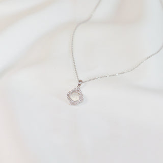 Natural Moonstone Intertwined Halo Sterling Silver Necklace