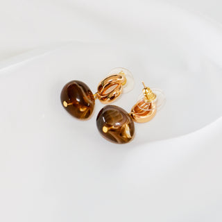 Amber Resin Drop Earrings Gold Tone Studs