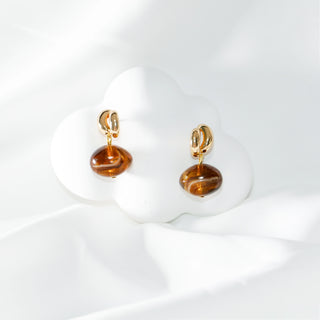 Amber Resin Drop Earrings Gold Tone Studs