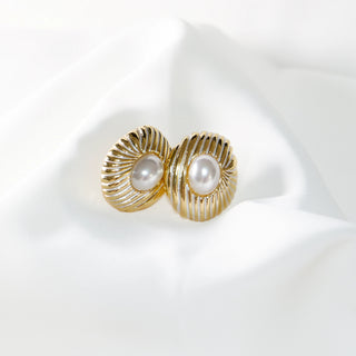 Gold Pearl Stud Earrings, Vintage French Style, Elegant Women's Jewelry