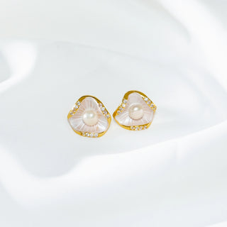 Pearl & Shell Stud Earrings S925 Silver Gold Plated