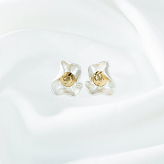 Matte Silver & Gold Petal Stud Earrings - S925 Sterling Silver
