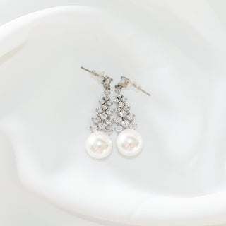 Pearl & Crystal Drop Earrings 925 Silver Studs Elegant