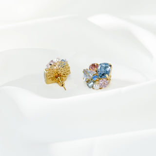 Elegant Crystal Flower Stud Earrings in Gold Tone